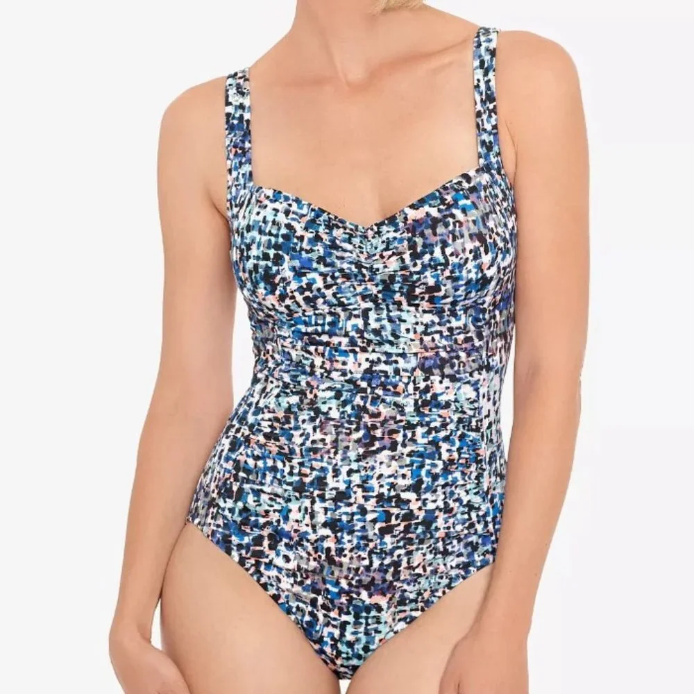 Swim Solutions Shirred-Front Tummy-Control One-Piece Swimsuit Size 10 - Picture 1 of 10